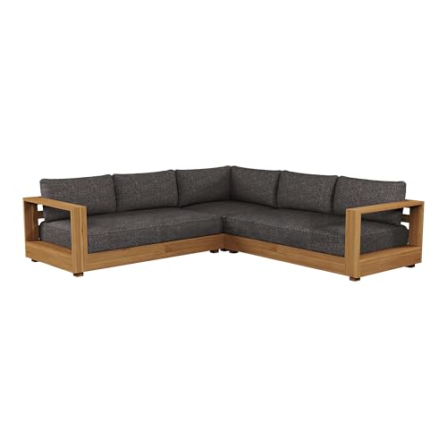 Santorini Outdoor Grey Olefin Fabric & Natural Teak Sectional Sofa