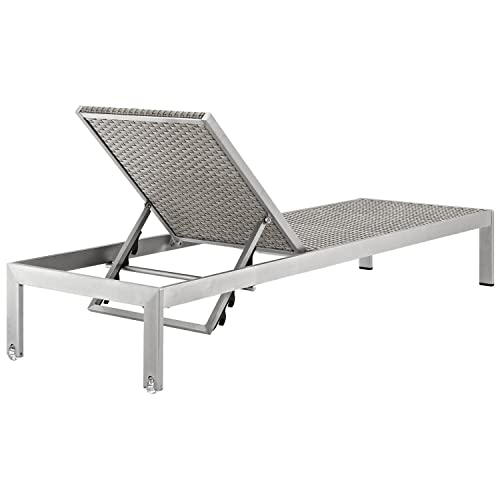 Modway Shore Aluminum and Rattan Outdoor Patio Lounge Chaise Set Silver Gray
