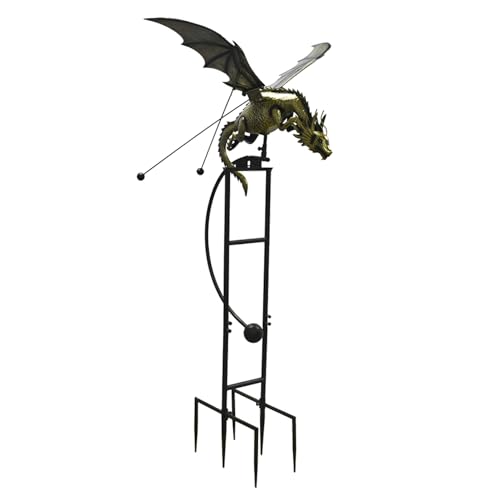 Red Carpet Studios Outdoor Sculpture - Balancing Kinetic Garden Stake Rocker, 69.5" Tall, Metallic Gold Dragon