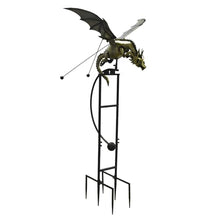 Red Carpet Studios Outdoor Sculpture - Balancing Kinetic Garden Stake Rocker, 69.5" Tall, Metallic Gold Dragon