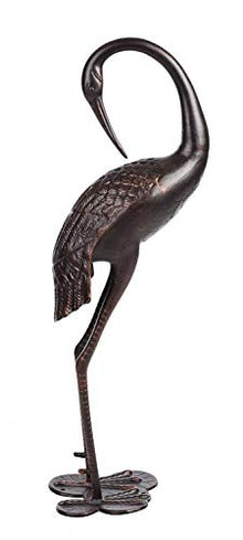 Westcharm Heavy Duty Garden Crane Pair Statue - Upright and Preening Heron Couple Metal Sculpture Set, Antique Bronze (12 lbs. Each Crane)