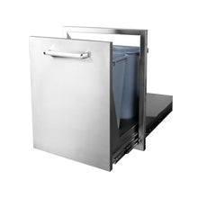 WHISTLER Large Size Stainless Steel Outdoor Kitchen Drawer with Double Trash Cans,BBQ Island Cabinet Storage Drawer Trash Bins, L 20" x W 25" x H 26"