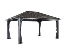 Sojag 12' x 16' Genova II Hardtop Gazebo Outdoor Aluminum Frame Shelter with Mosquito Net Black/Brown