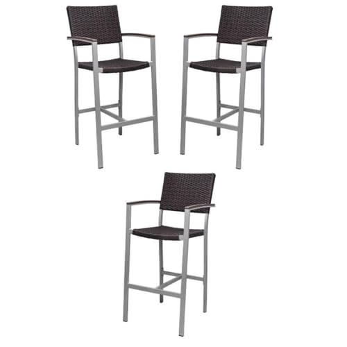 Home Square Wicker Patio Bar Arm Stool Set of 3 Multi-colored