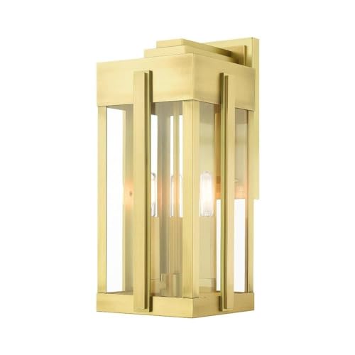 Livex Lexington 3 Light Outdoor Wall Lantern Natural Brass