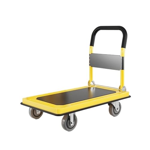 Platform Truck Cart for Pulling Goods Heavy-Duty Flatbed Truck Transporter Trailer Household Four-Wheel Fence Trolley Silent Folding Cart Heavy Duty Trolley(Black)