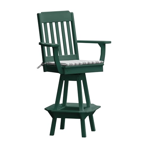 Keystone Amish Co. Traditional Poly Composite Swivel Bar Chair with arms, Turf Green