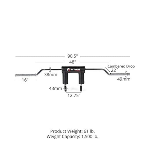 Titan Fitness Rackable Safety Squat Olympic Bar 1,500 LB Shoulder and Arm Pads Balanced Camber Design