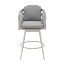 HomeRoots 40" Light Gray Metal Swivel Outdoor Counter Height Bar Chair with Footrest Grey