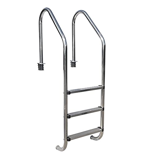 Swimming Pool Escalator Stainless Steel with Three-Step Anti-Slip Pattern Pedal Swimming Pool Safety Launching Bracket handrail Climbing Ladder (Silver 155cm)