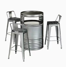 RFBXZPTADNU Industrial Style Oil Barrel Pub Table Booth Set Outdoor Commercial Iron High Bar Stools Combo