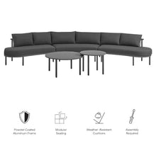 Modway Porta 5-Piece Outdoor Modular Sofa Set in Charcoal Anthracite – Patio Conversation Set with Outdoor Nesting Coffee Tables with Aluminum Frames, Woven Rope, and Cushions
