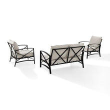 Crosley Furniture KO60011BZ-OL Kaplan Outdoor Metal 3-Piece Seating Set (Loveseat, 2 Arm Chairs), Oiled Bronze with Oatmeal Cushions