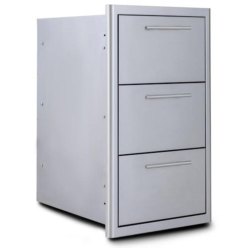 Blaze 16-Inch Triple Access Drawer – Made in USA Stainless Steel Outdoor Kitchen Storage with Soft-Close Drawers & LED Lighting