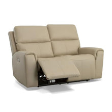 Flexsteel Jarvis Power Reclining Loveseat with Power Headrests, Top Grain Leather, Zero Gravity Recline, Blue Steel Spring™, USB Charging Ports, Parchment Tan