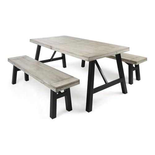 Noble House Borocay 3-Piece Acacia Wood Outdoor Picnic Set Grey