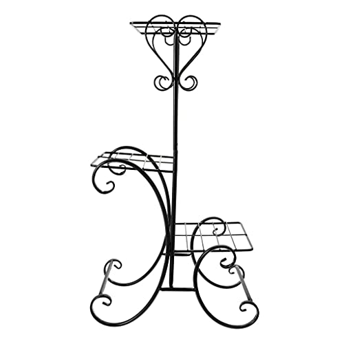 3 Tier Iron Plant Stand Flower Pots Rack Display Shelf Home Decoration Potting Ladder (Color : Black, Size : 60.00X33.00X17.50cm)