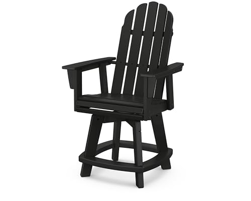 POLYWOOD® Vineyard Curveback Adirondack Swivel Counter Chair in Black