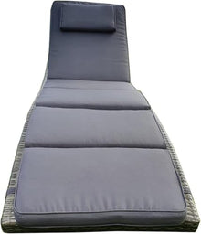 BTEXPERT Set of 2, Foldable Outdoor Chaise Pool Lounge Chairs Folding Wicker Rattan Sun Bed Patio Couch Reclining Lounger Adjustable Padded Backrest Pillow Assembled - Grey - Two