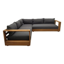 Santorini Outdoor Grey Olefin Fabric & Natural Teak Sectional Sofa