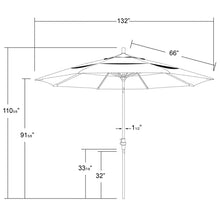 California Umbrella 11' Round Aluminum Market Umbrella, Crank Lift, Collar Tilt, Kiwi