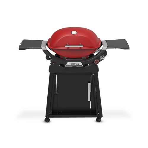 Weber Q 2800N+ Liquid Propane Grill with Stand, Flame Red – Wide 250°–700°F Temp Range with Plus Burner for Searing, Low‑Temp Roasting & High-Dome Lid