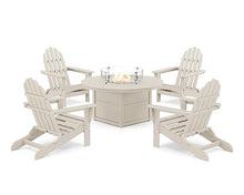 Polywood® Classic Folding Adirondack 6-Piece Conversation Set with Fire Pit Table (Sand)