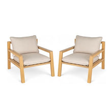 Christopher Knight Home Lita Set of 2 Patio Acacia Wood Club Chair with Cushions, Comfy Lounge Chair Outdoor, Stylish Garden Seating, Rope Weaving Back, Ideal for Porch, Backyard, Beige + Light Teak