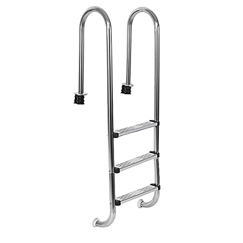 Swimming Pool Escalator 304 Stainless Steel 3-Step Anti-Skid Tread Pedal Swimming Pool Safety Launching Bracket handrail Climbing Ladder (Silver 157cm)