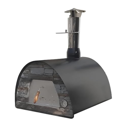 Authentic Pizza Ovens Maximus Black Wood-Fired Portable Outdoor Pizza Oven, Handmade in Portugal, Stainless Steel Chimney, Pizza Peel, Thermometer, Extra Floor Tile & Baking Dish Included