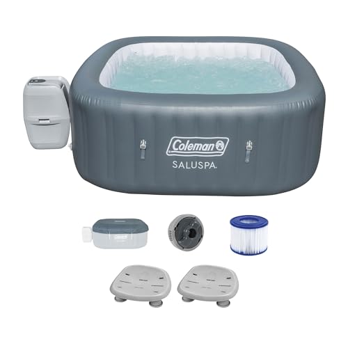 Bestway Coleman Hawaii AirJet Inflatable Hot Tub with EnergySense Cover + SaluSpa Underwater Non-Slip Pool and Spa Seat Blue