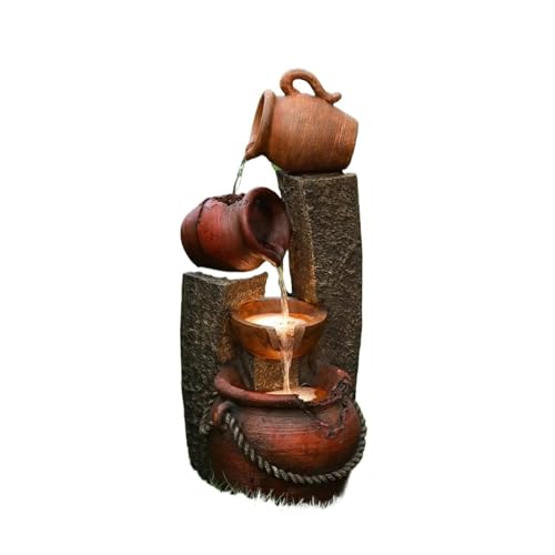 HIONJIN 5 Tiered Polyresin Pitchers Outdoor Fountains and Waterfalls Water Fountain Decor for Patio Yard and Garden