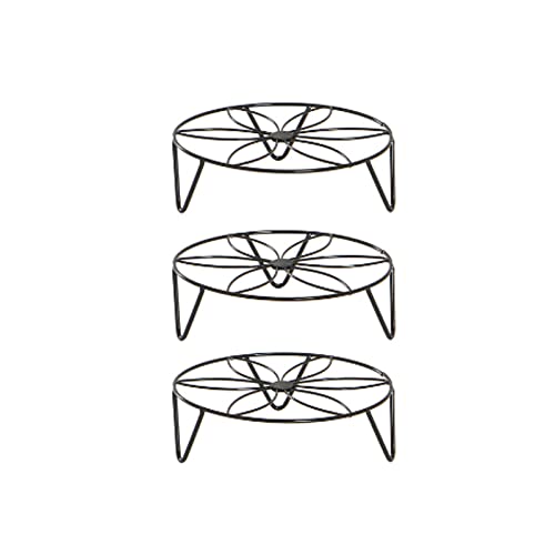 Pot and Pan Organizer 3pcs Garden Balcony Free Standing Hollowed Out Indoor Outdoor Wrought Iron Plant Shelf Stable Flower Stand Durable Living Room (Color : Black)