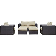 Modway Convene Wicker Rattan 5-Piece Outdoor Patio Furniture Set with Cushions in Espresso Beige
