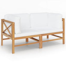 KFPOERTFGD 2-Seater Patio Bench with Cream Cushions, Teak Wood Garden Loveseat for Outdoor Terrace and Backyard Furniture