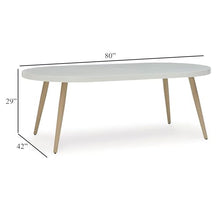 Benzara Yami Outdoor Dining Table, 80 Inch Oval Faux White Stone Top, Brown