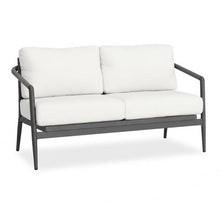 Golden Flame Outdoor Loveseat, 2-Seat Patio Sofa with Powder-Coated Aluminum Frame, Olefin Rope Back, Sunbrella Cushions - Slate Finish Frame, Canvas Natural Fabric