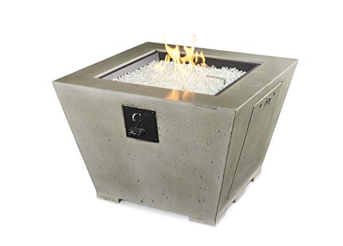 Outdoor GreatRoom Co Propane Fire Pit Table - Cove Gas Fire Pits for Outside Patio - 37 Inch Square Concrete Firepit Fire Table with Glass Tabletop Cover, Tempered Clear Gems, Riser Kit, 80,000 BTU