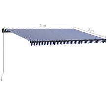 Retractable Garden Awning 500x300cm Blue White Patio Sunshade Outdoor Canopy for Deck Porch Backyard UV Protection Easy Install