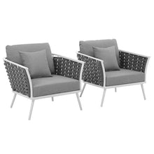 Afuera Living Outdoor Patio Chair Set, Powder-Coated Aluminum Frame, White and Gray Finish, All-Weather Cushions, Dense Foam Padding, Polyester Rope Back, Contemporary Style (Set of 2)