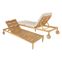 Hassyee Acacia Wood Patio Chaise Lounge w/Adjustable Backrest for Garden Set of 2, Outdoor Wooden Lounge Chairs w/Wheels for Poolside, Leisure Pool Lounger w/Removable Cushion for Porch, Deck