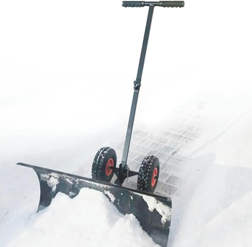 XIVUIFOI Snow Shovel for Snow Removal, Adjustable Wheeled Snow Pusher Heavy Duty Rolling Snow Plow Shovels w/29'' Blade,Removal Tool w/Adjustable Handle