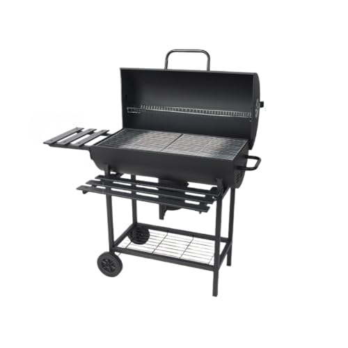 YEWASTI Large Charcoal Grill with Wheels, Outdoor BBQ Grill and Barrel Smoker, Portable Folding Side Table for Backyard, Camping, and Patio Parties