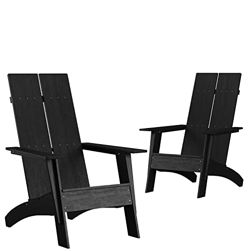 Flash Furniture Set of 2 Sawyer Modern Adirondack Chairs Black