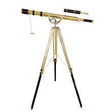 NAVIROCK Royal Vintage Double Barrel Brass Telescope with Black Leather & Adjustable Wooden Tripod Shiny Brass