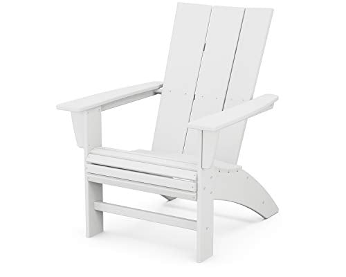 POLYWOOD Modern Curveback Adirondack Chair, Outdoor Patio Furniture, Fire Pit Lawn Lounger, Bonfire Seating, Fade-Proof HDPE, White