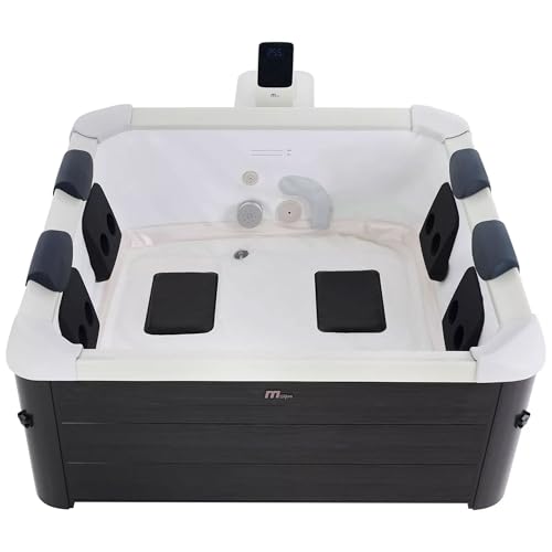 MSpa Oslo 6 Person Squared WiFi MSpa App Controlled Hot Tub with Hydro Massage Jets Plus, OLED Touch Screen Control and LED Strip, Gray/White
