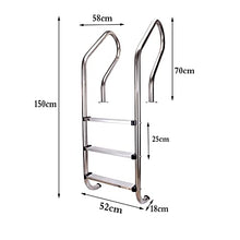 Swimming Pool Escalator 304 Stainless Steel with 3-Layer Anti-Slip Ladder Indoor and Outdoor anticorrosive Swimming Pool Steps no Embedded/Silver / 52×58×150cm (Silver 52×58×150cm)