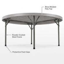 SHADOW TRADE 72 Inch Gray Round Folding Table, Heavy Duty Plastic Banquet Table with Gray Steel Legs, Blow Molded Portable Dining Table for Events, Parties, Catering, Indoor Outdoor Use (Set 10 Pack)