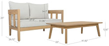 SAFAVIEH Outdoor - Owen Bench + Table Set - Oak Solid Wood & Ivory Cushion - Weather Resistant - Ideal for Patio, Deck, Backyard (PAT7086B)